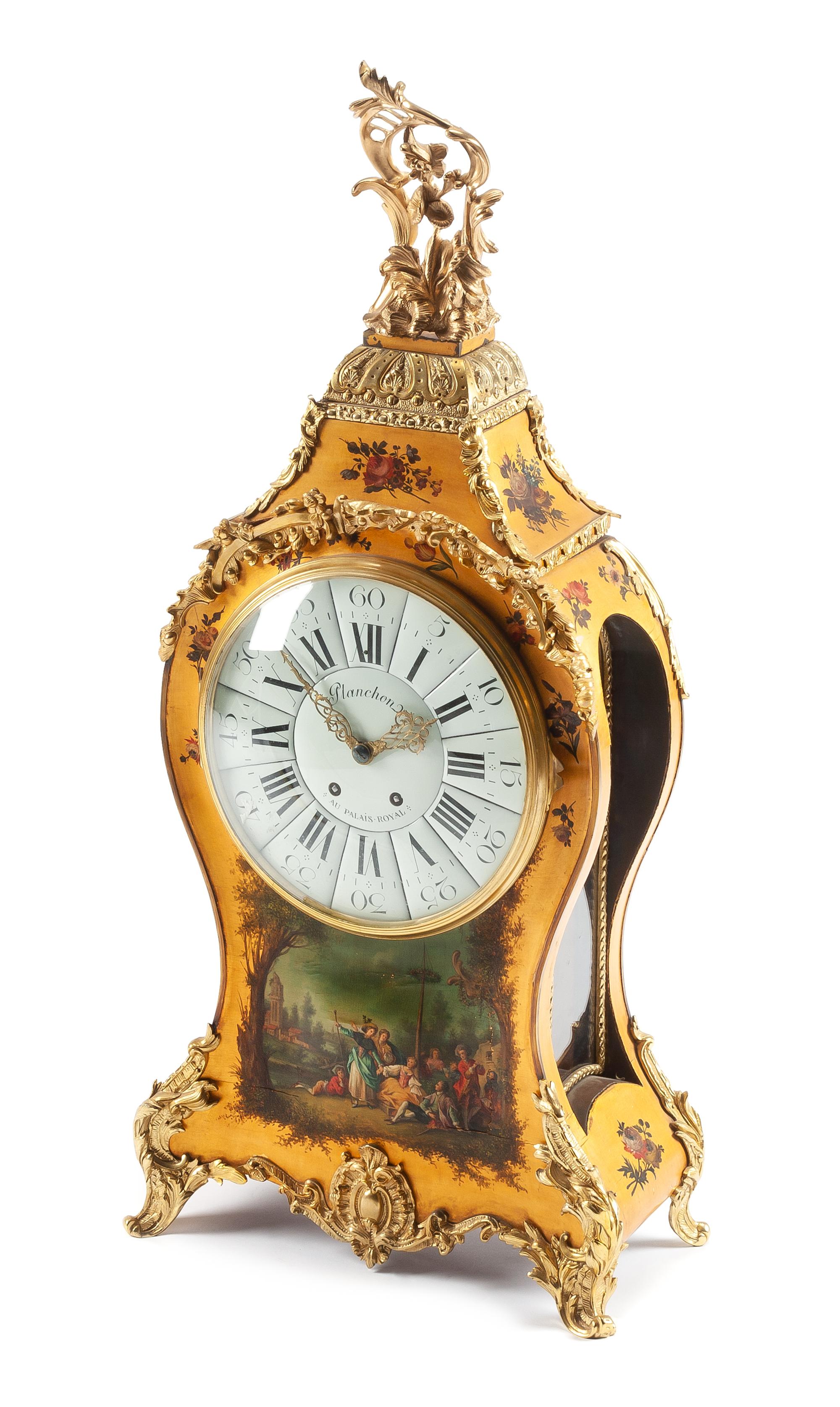 A Regence Style Vernis Martin Decorated Bracket Clock Height 33 inches. — PLANCHON, LATE 19TH/EARLY 20TH CENTURY