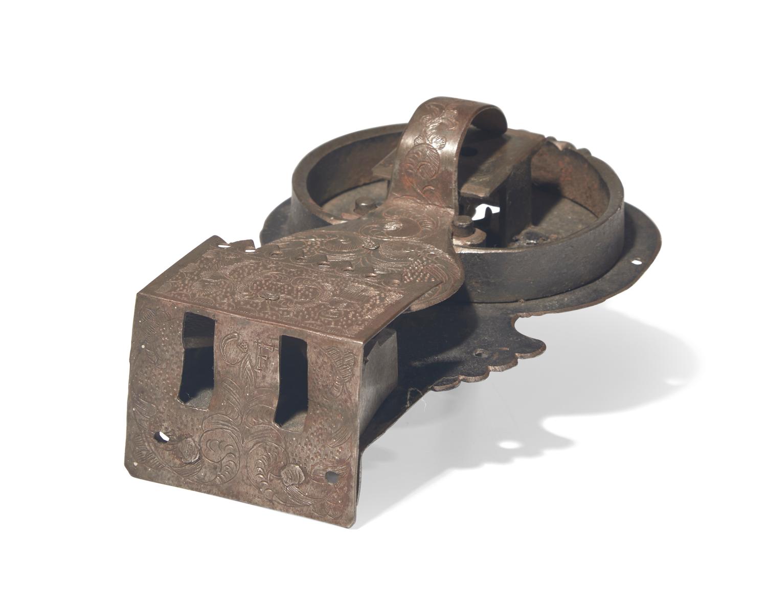 An Engraved Iron Lock Plate and Key, German, Probably 18th Century