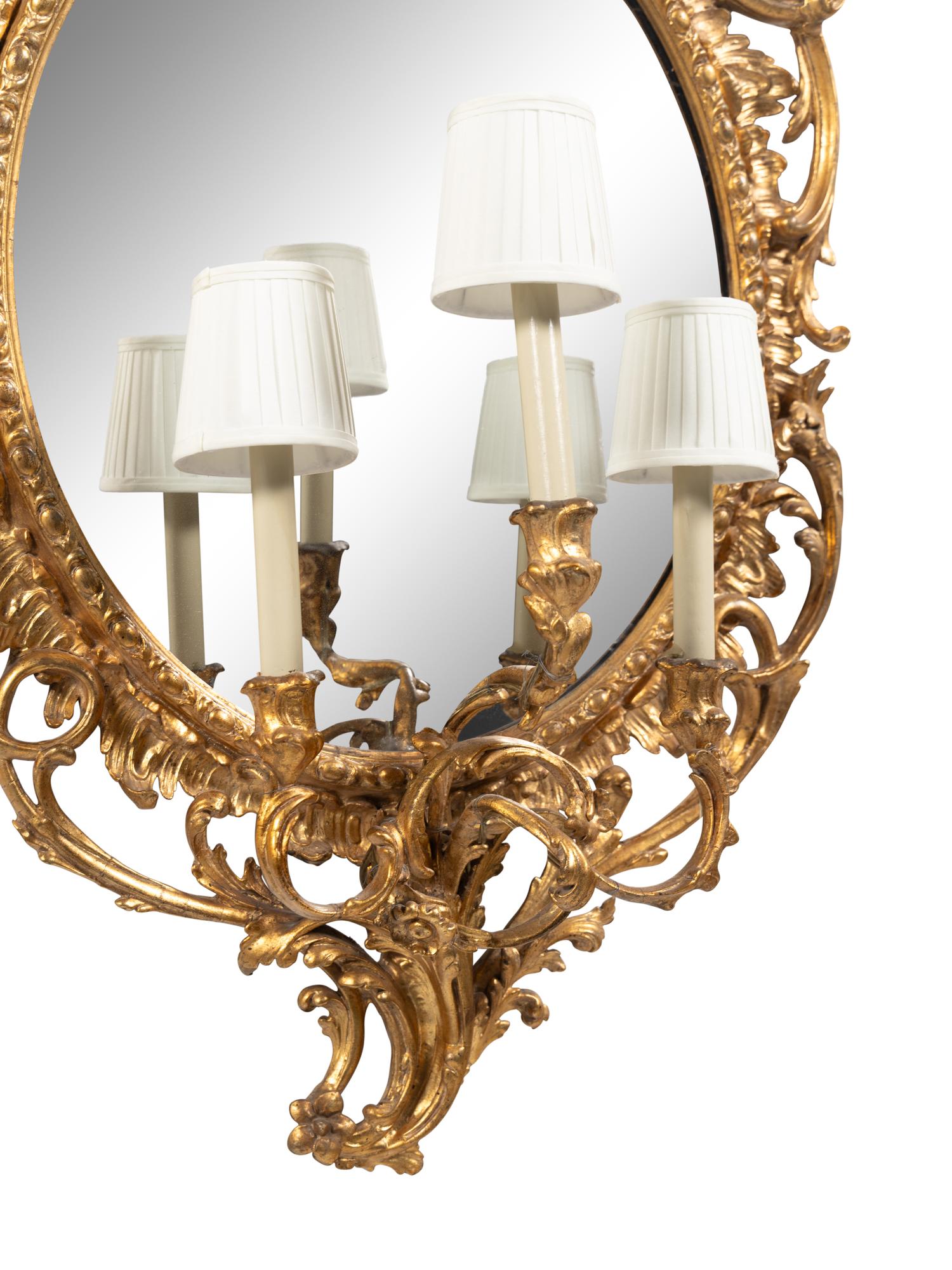 A Pair of Louis XV Style Giltwood Girandole Mirrors