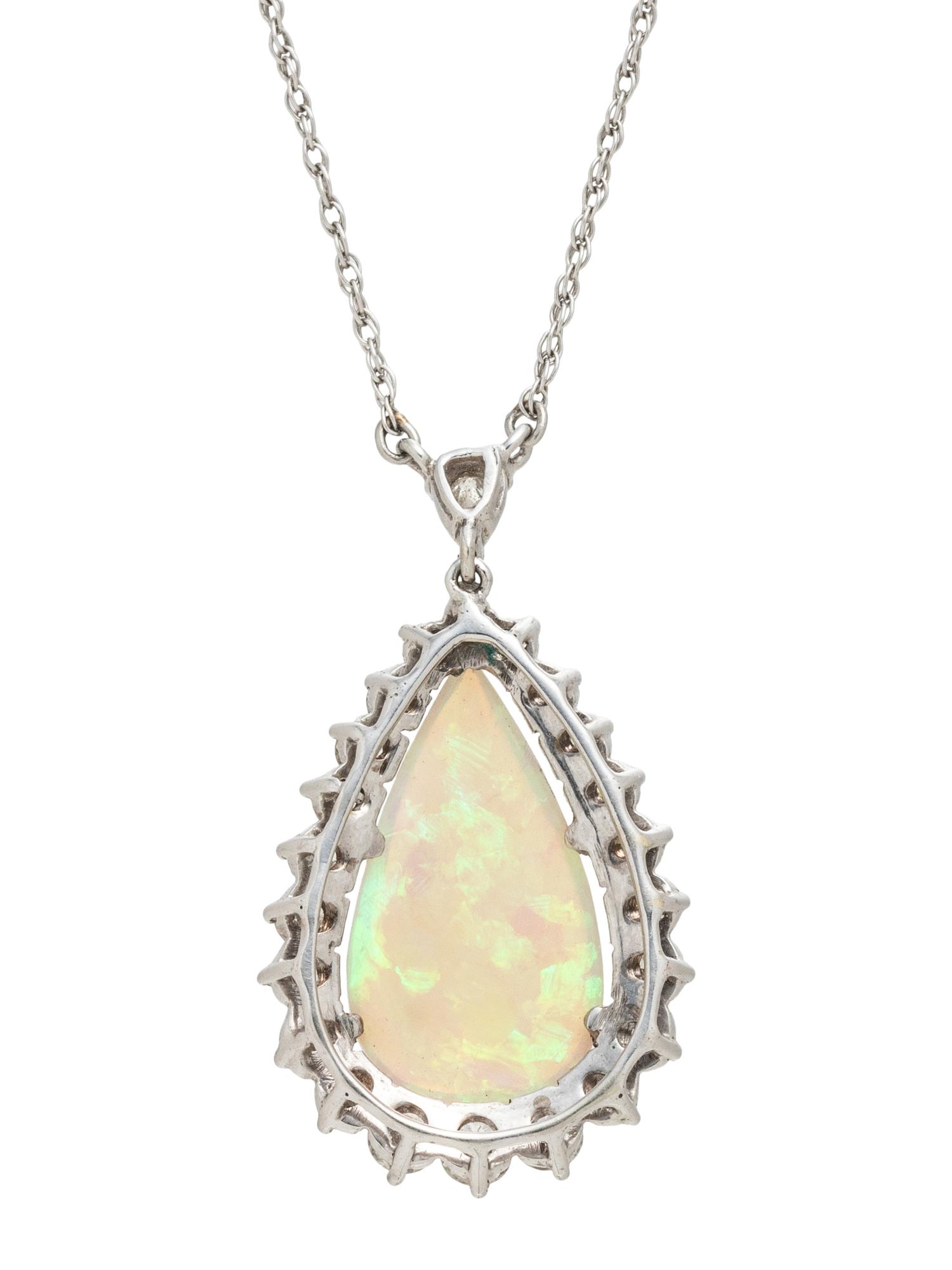 WHITE GOLD, OPAL AND DIAMOND NECKLACE
