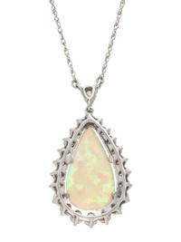 WHITE GOLD, OPAL AND DIAMOND NECKLACE