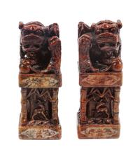 A Pair of Chinese Foo Dog Soapstone Stamp Sealers Height 8 inches.