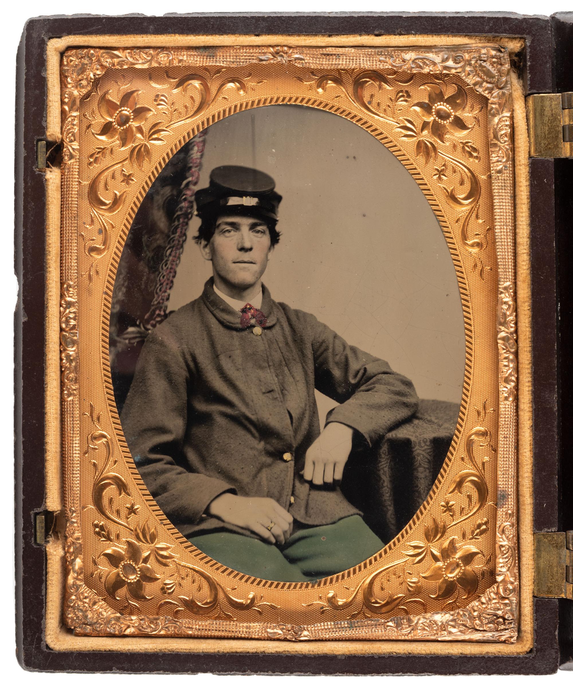 [CIVIL WAR]. Quarter plate tintype and ambrotype of identified artilleryman, Charles W. Palfray, 4th Massachusetts Heavy Artillery, and his father.