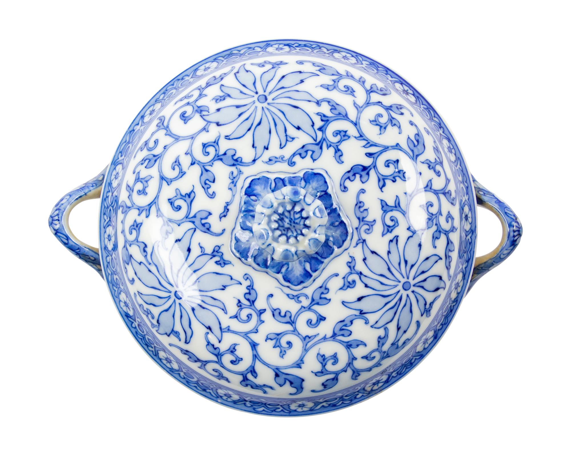 Two Japanese Export Blue and White Porcelain Tripod Covered Vessel