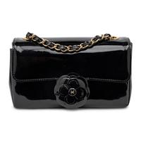 Chanel, Small Camellia Flap Bag in Black Patent Leather