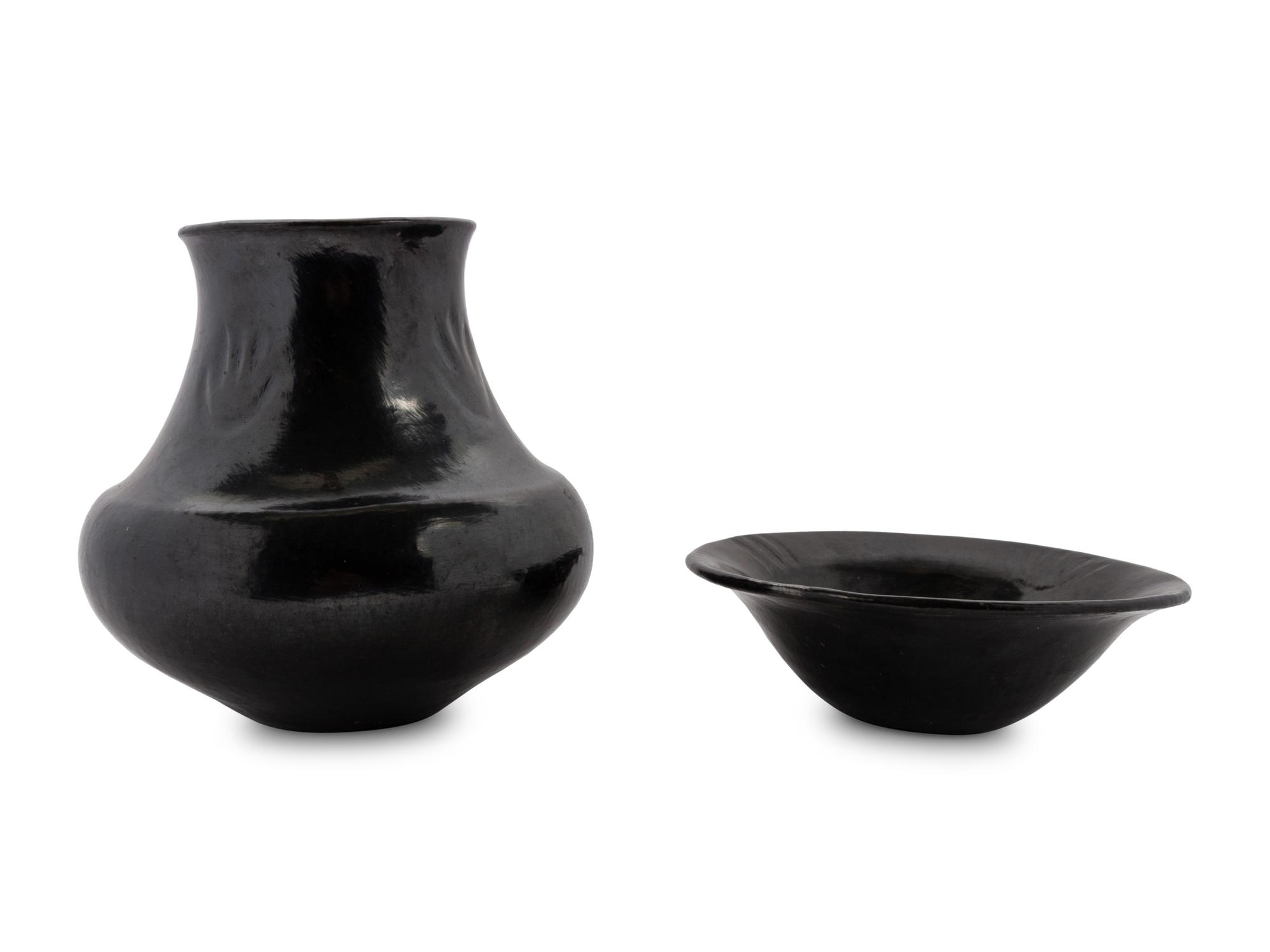 A Pair of Santa Clara Pueblo Blackware Pottery Items
