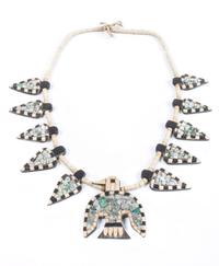 Santo Domingo Inlay Bird Necklace Length 22 inches — Early 20th Century