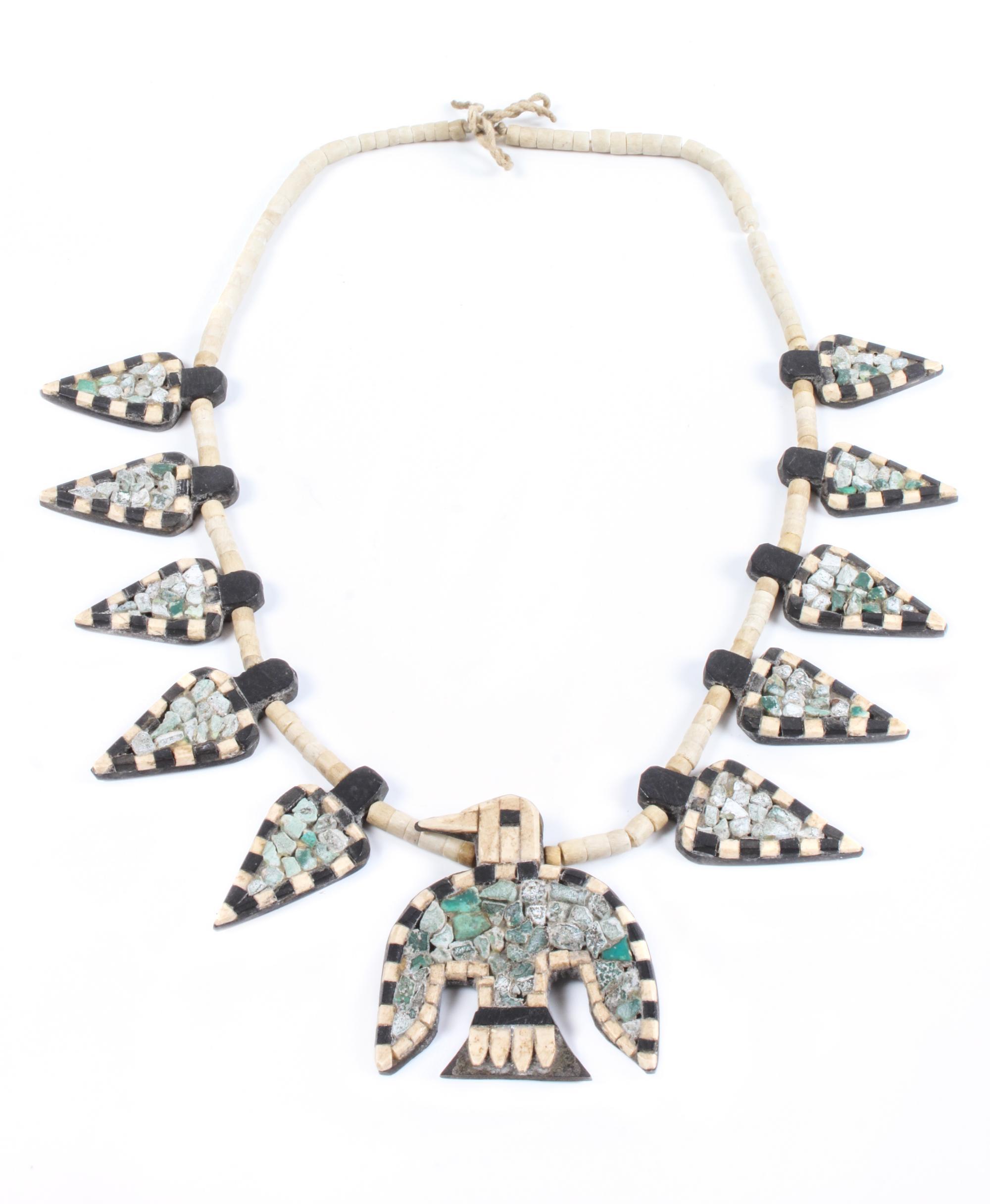 Santo Domingo Inlay Bird Necklace Length 22 inches — Early 20th Century