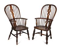 A Pair of English Oak Windsor Hoop Back Armchairs
