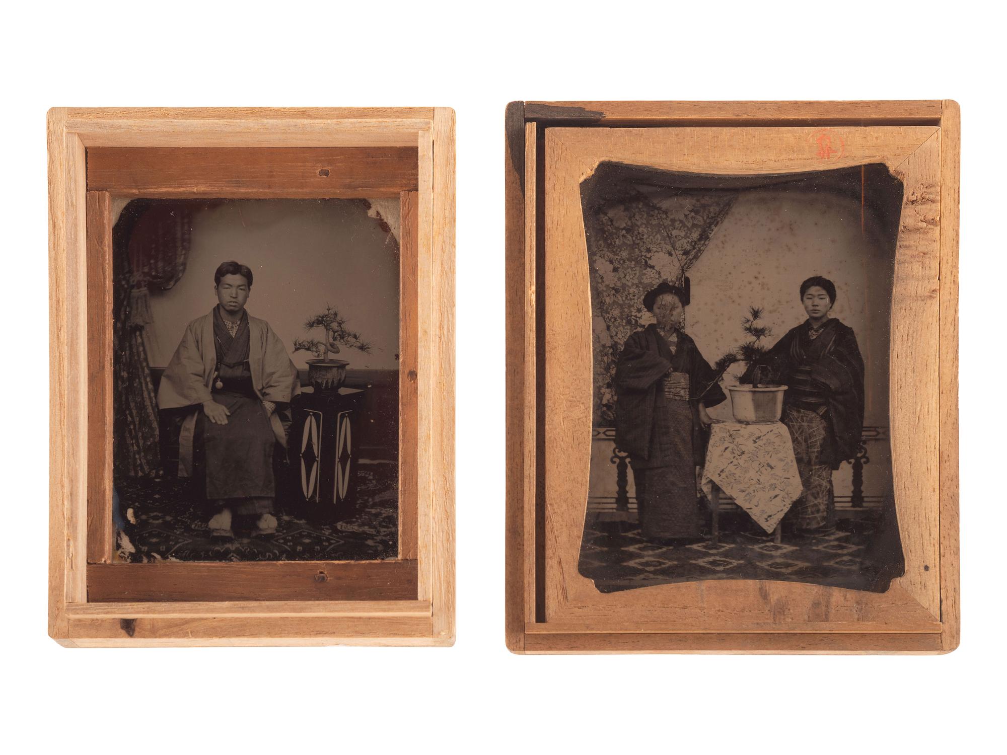 [EARLY PHOTOGRAPHY - JAPANESE]. A group of 7 Japanese ambrotypes housed in kiri wood cases, including: