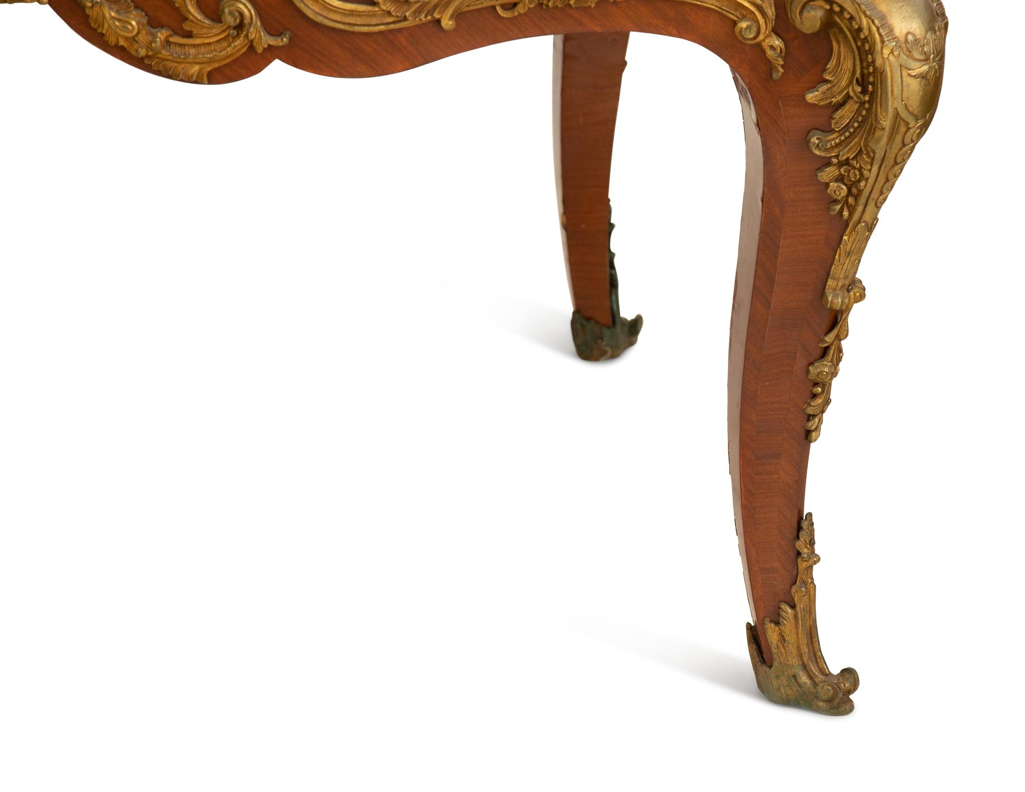 A Louis XV Style Kingwood Gilt Bronze Mounted Bureau Plat