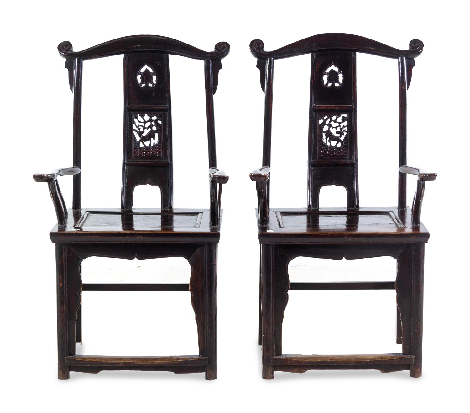 A Pair of Chinese Yoke-Back Hardwood Armchairs