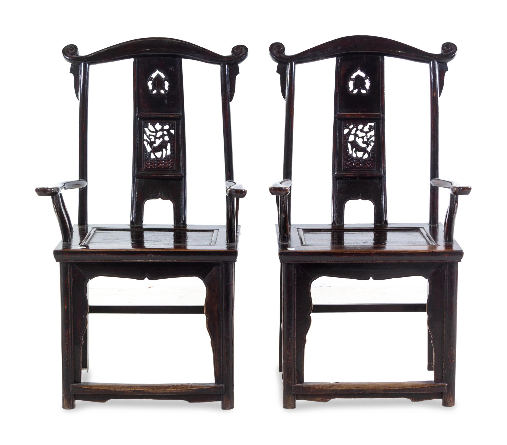 A Pair of Chinese Yoke-Back Hardwood Armchairs