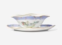 Twelve Royal Copenhagen Parcel Gilt Porcelain Ichthyological Plates and a Sauce Boat