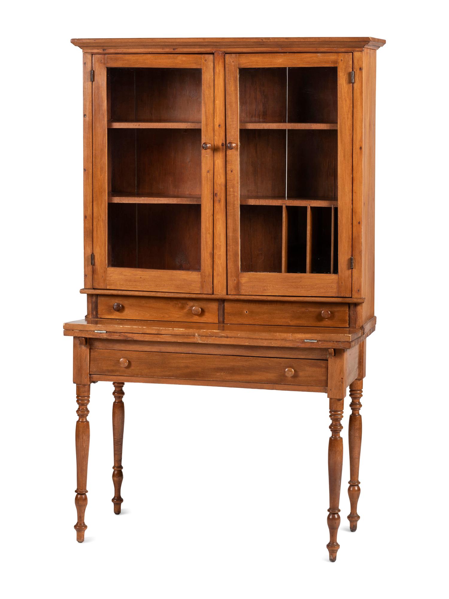 A Late Federal Cherrywood Step-Back Secretary Bookcase