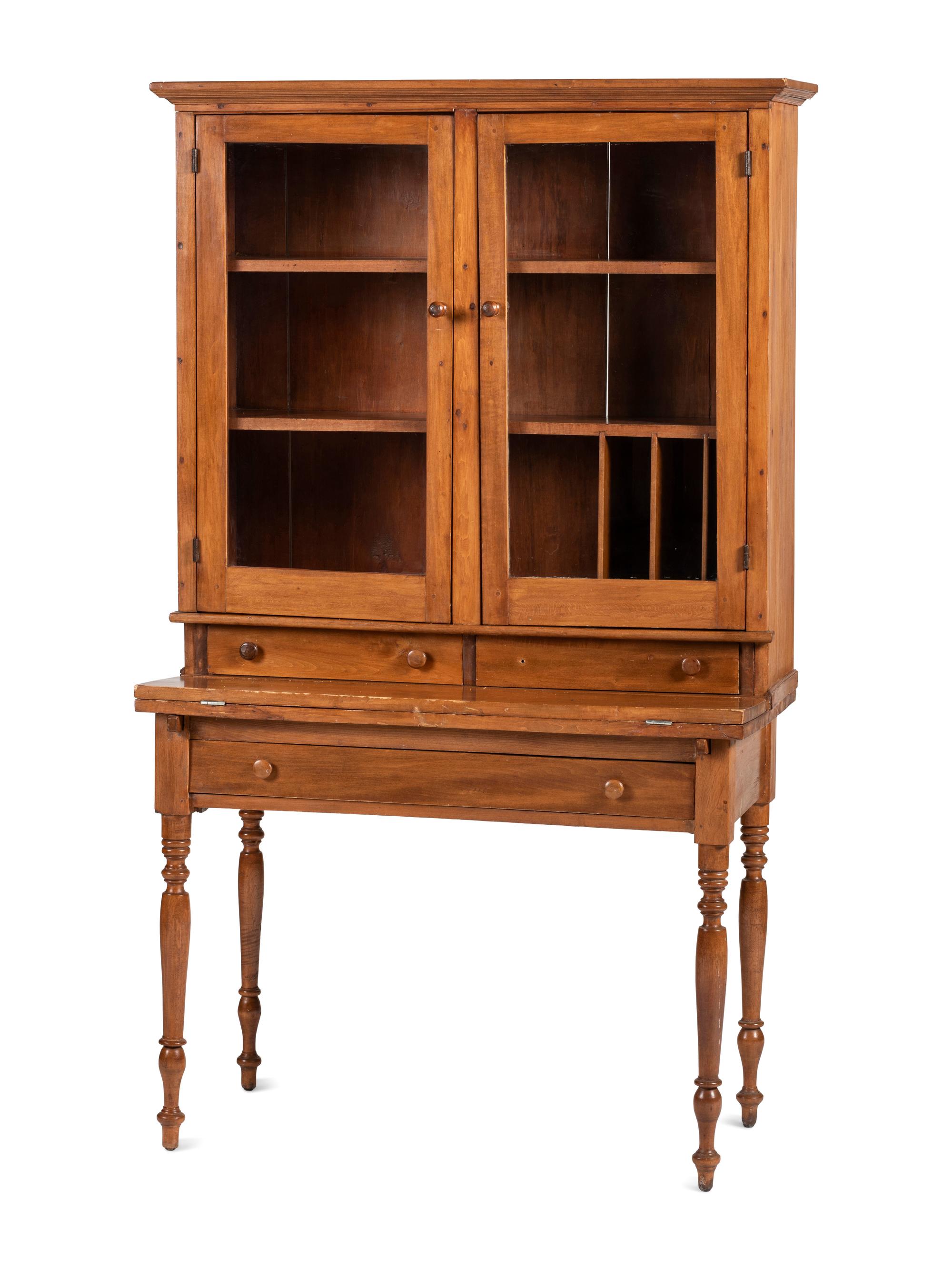 A Late Federal Cherrywood Step-Back Secretary Bookcase