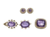 COLLECTION OF AMETHYST AND SEED PEARL JEWELRY