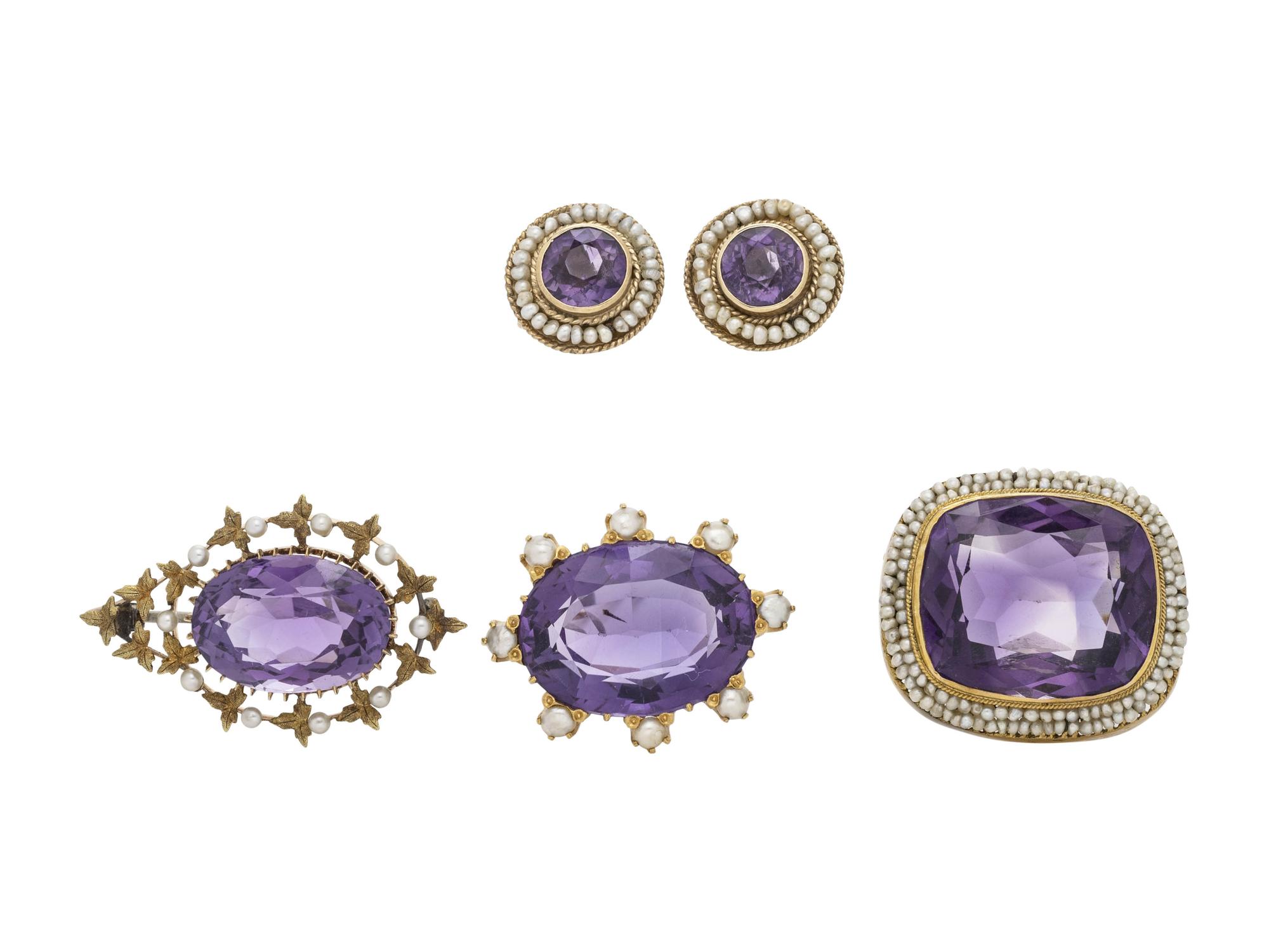 COLLECTION OF AMETHYST AND SEED PEARL JEWELRY