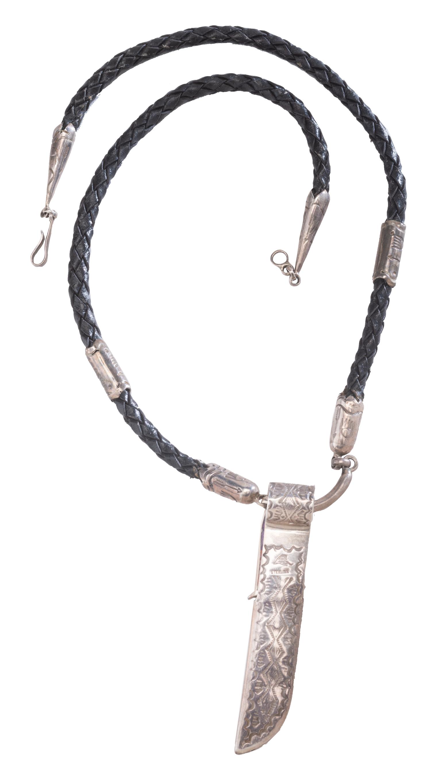 Sterling Silver Necklace, with Micro Mosaic Inlay Pocket Knife Pendant Lot is located and will ship from Denver, Colorado.