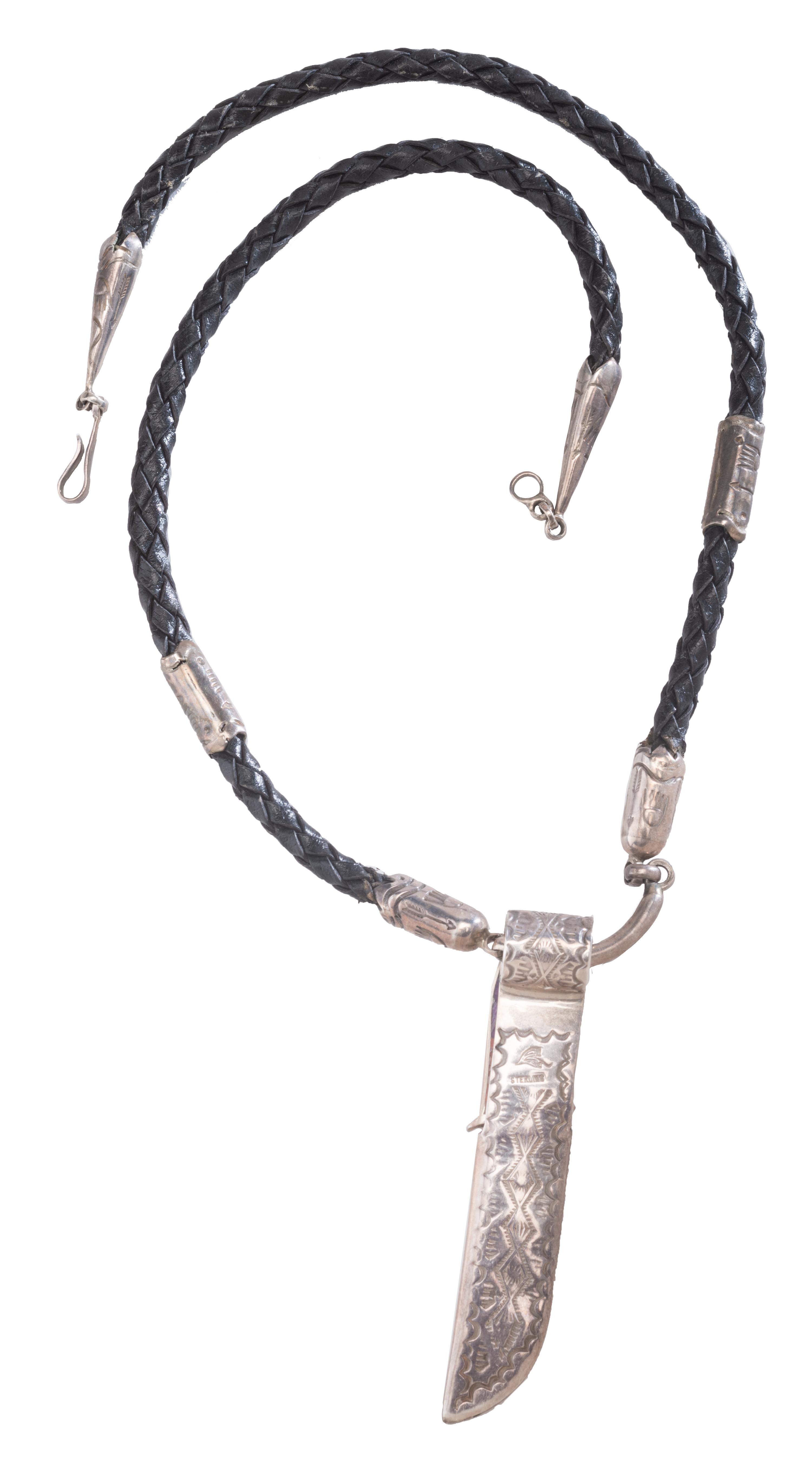 Sterling Silver Necklace, with Micro Mosaic Inlay Pocket Knife Pendant Lot is located and will ship from Denver, Colorado.