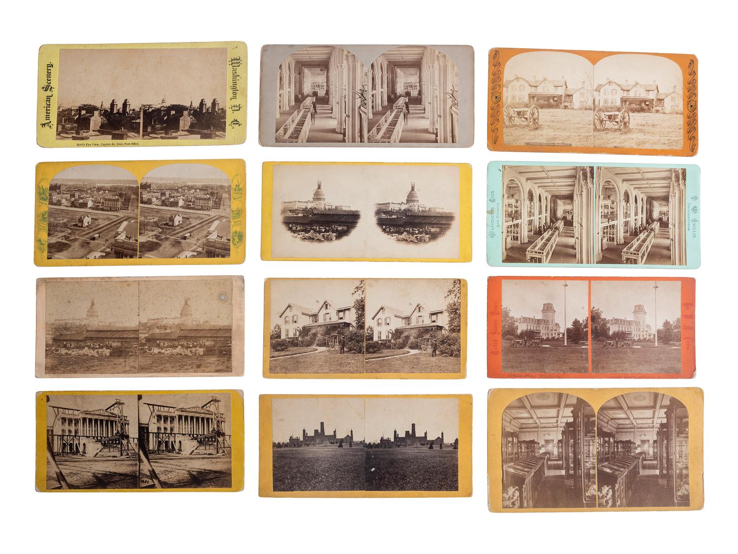 [EARLY PHOTOGRAPHY]. A collection of 19th-early 20th century stereoviews and CDVs, incl. images of Washington, DC, the Smithsonian Institution, politicians and public events.