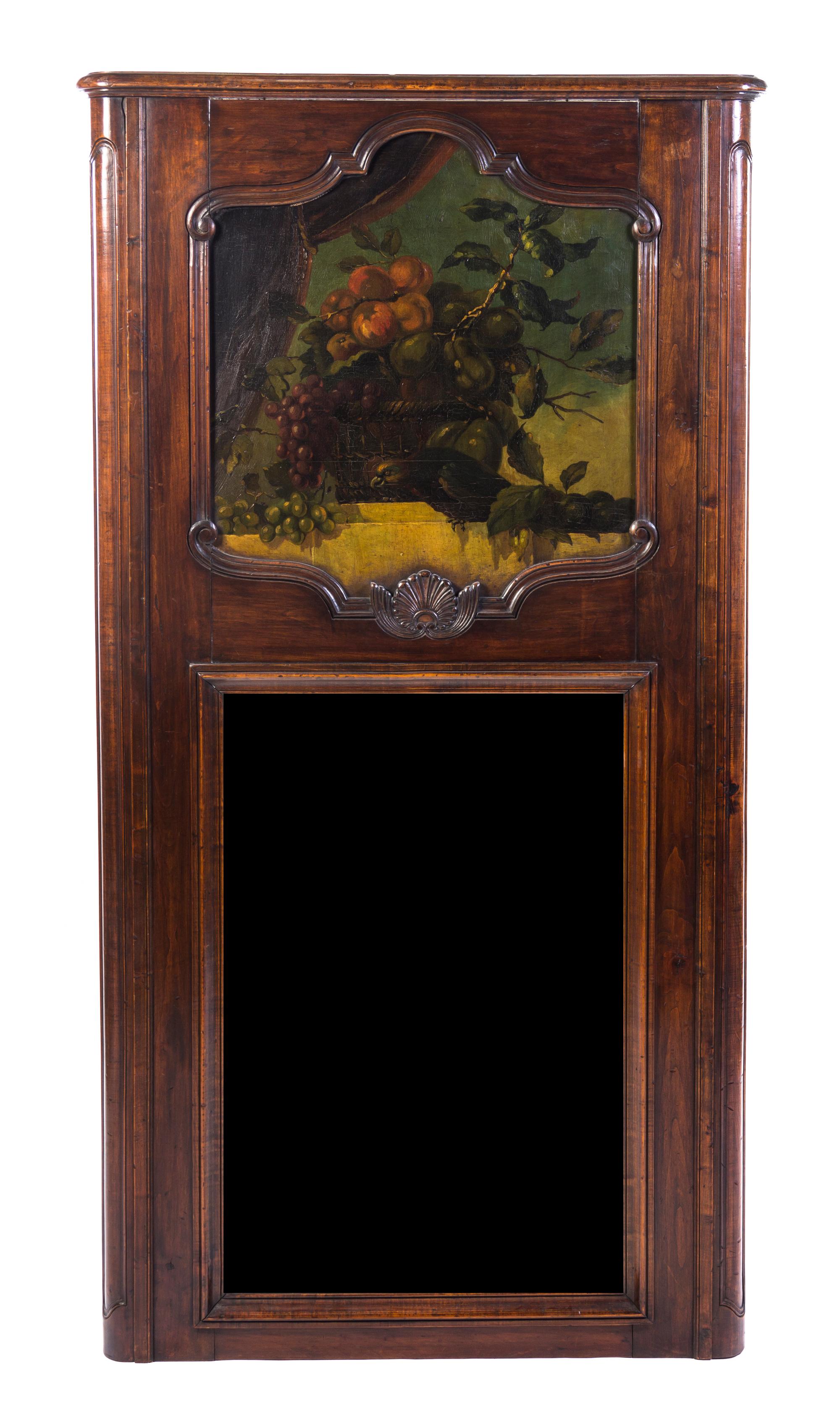 A French Provincial Trumeau Mirror, Height 72 x width 36 1/2 inches.