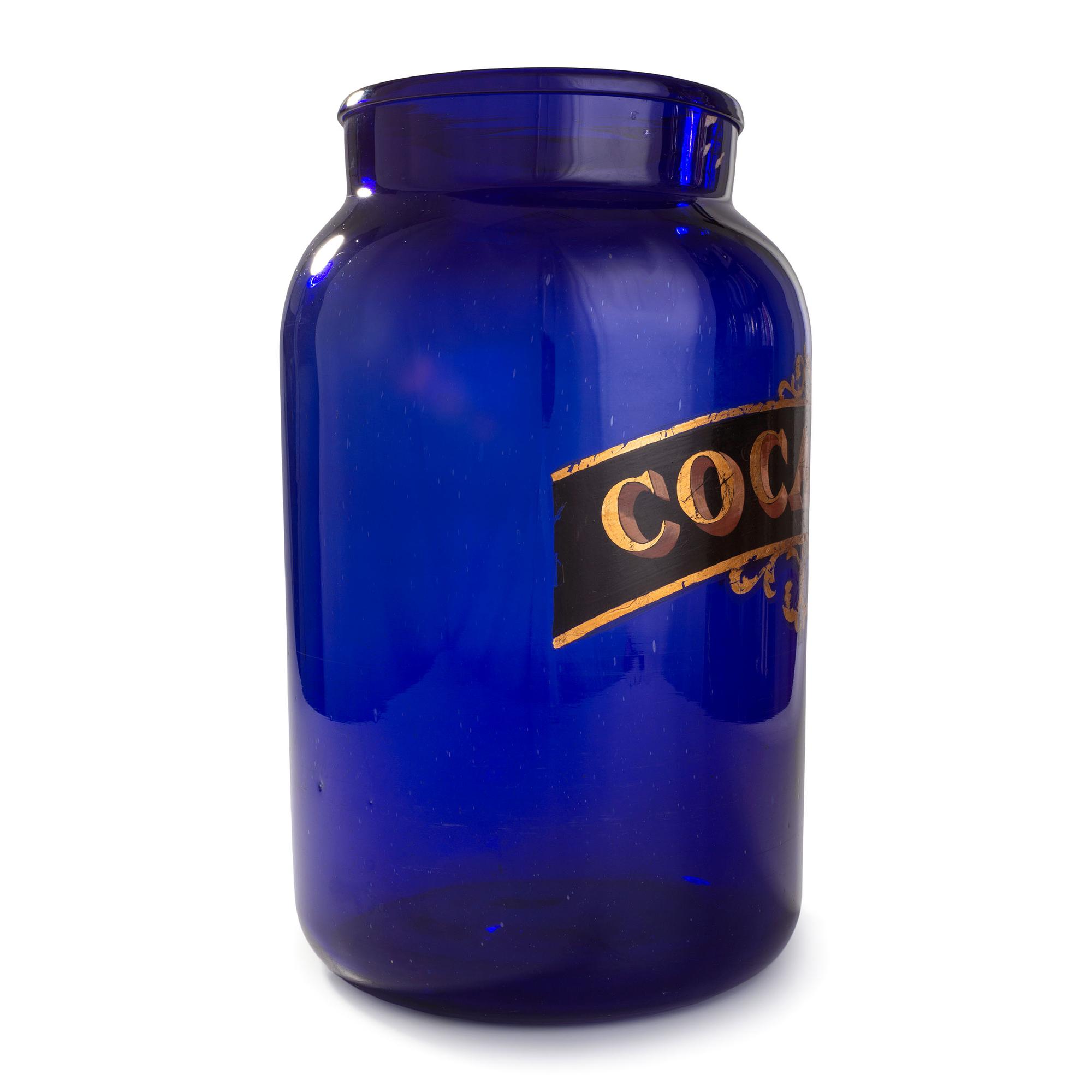 An English Painted Blue Glass Cocaine Apothecary Jar