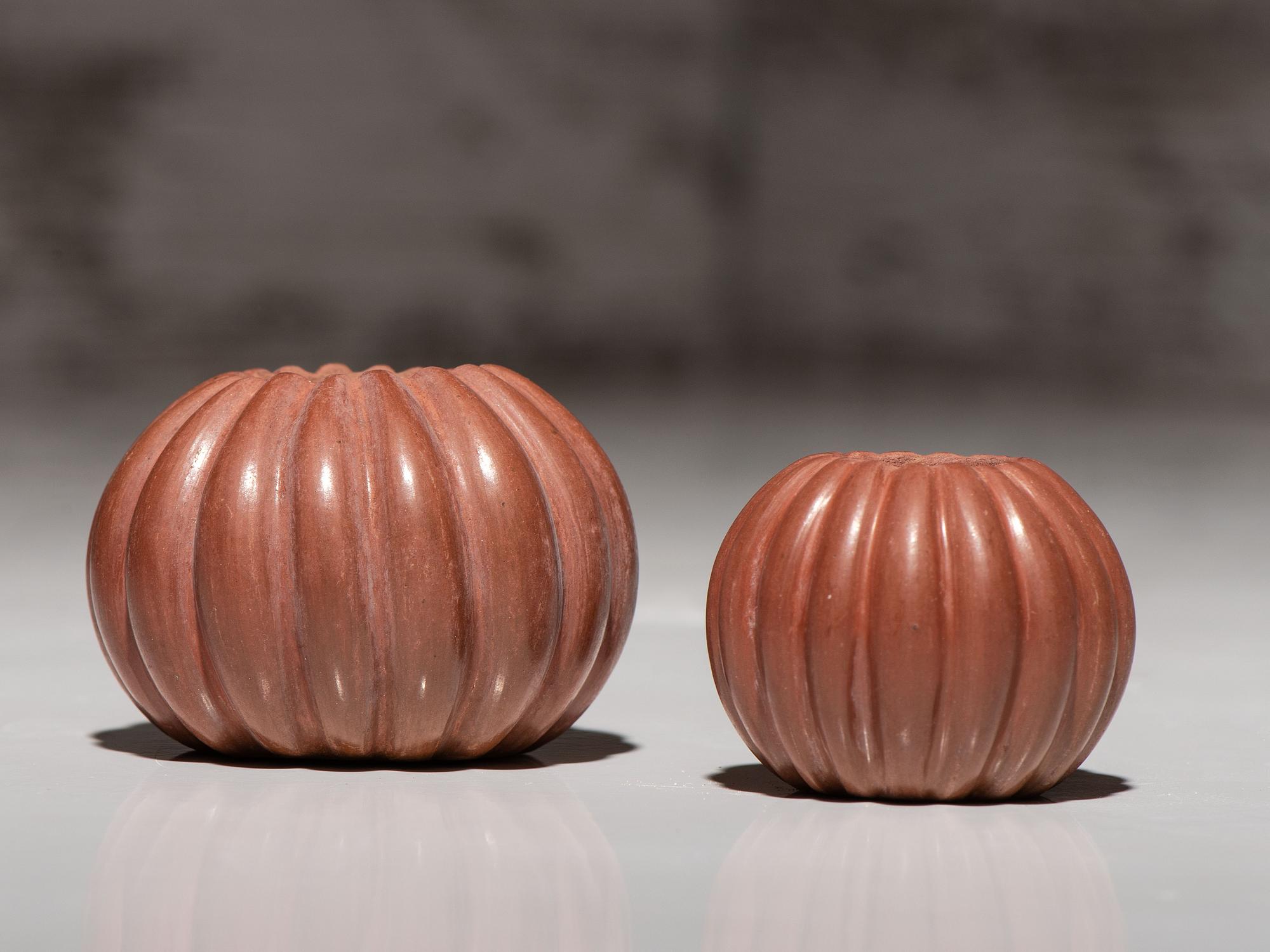 Miniature Redware Pottery Melon Jars