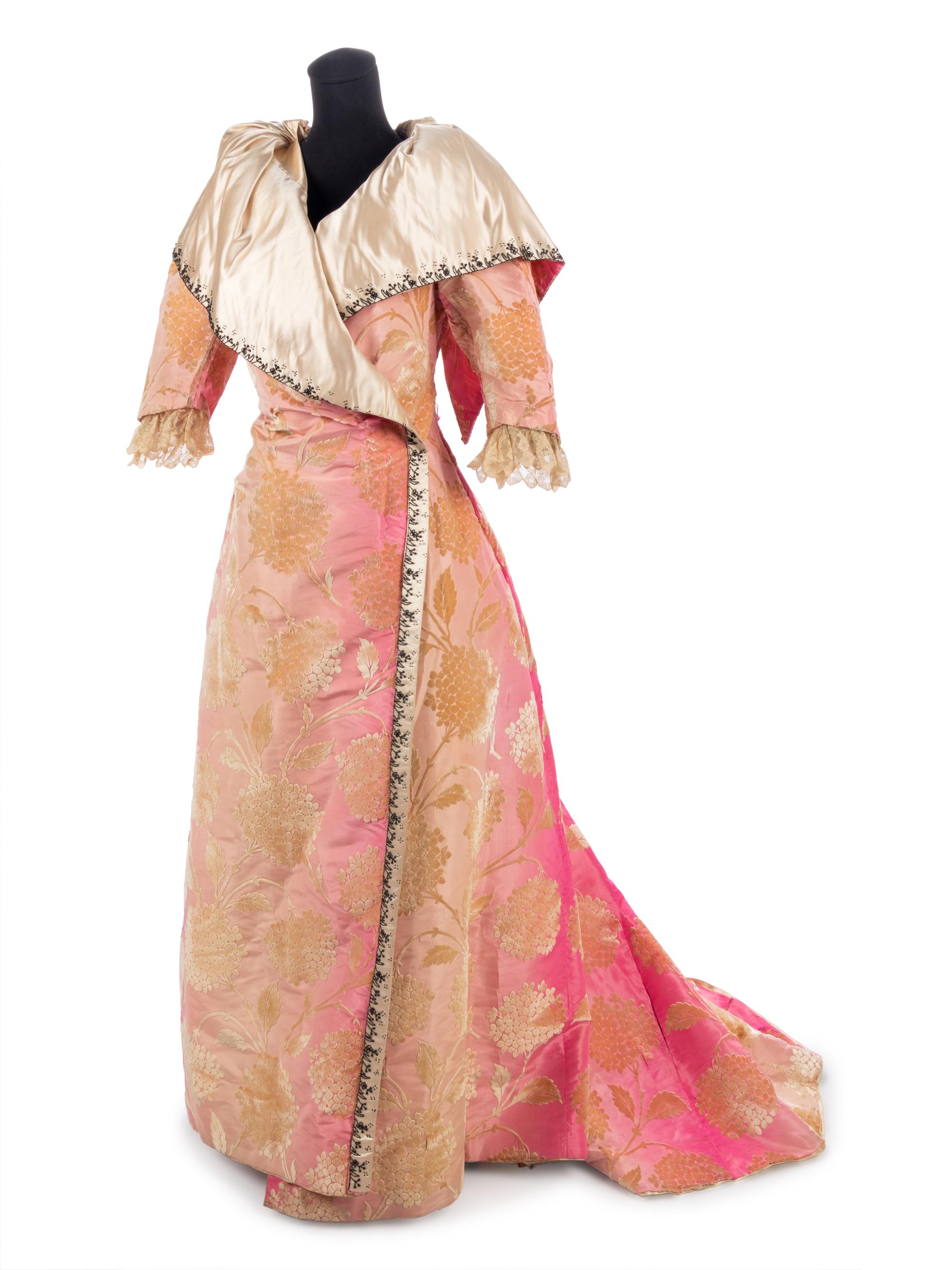 Mrs Donovan Labelled Embroidered Silk Satin, Faille and Velvet Morning Dress 1896