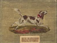 A Needlework Sampler and a Needlepoint Picture of a Hound