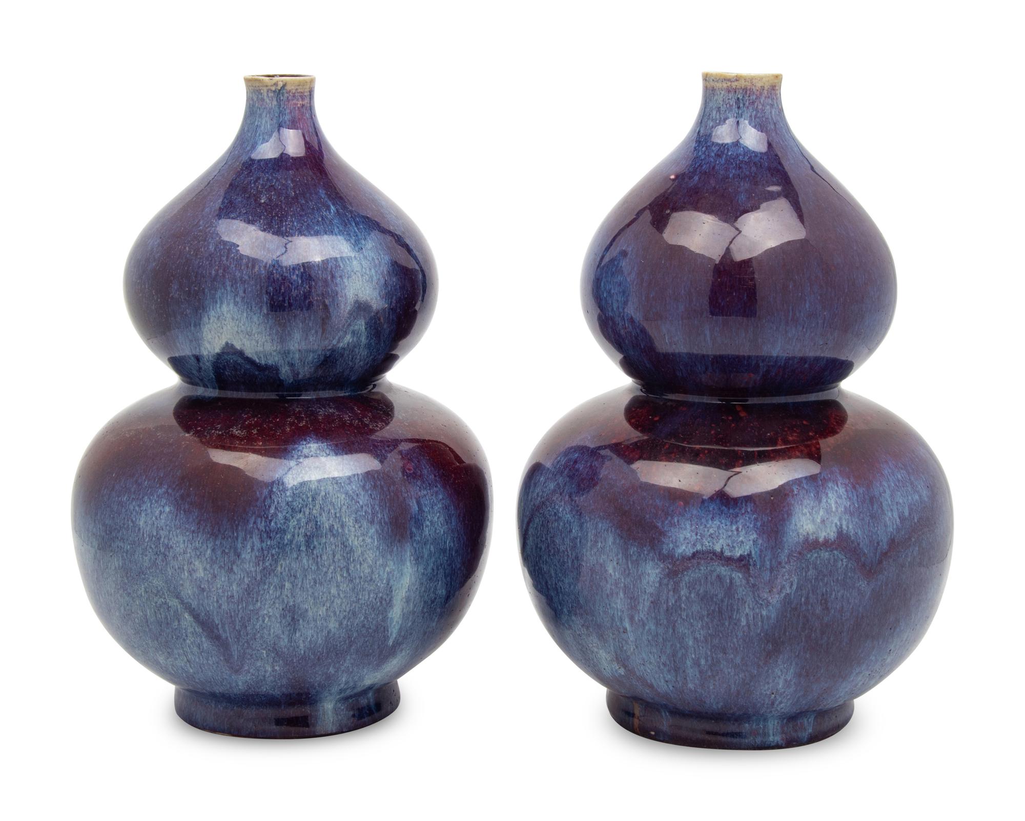 A Pair of Flambe Glazed Double-Gourd Vases