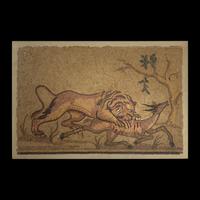 A Roman Style Stone Mosaic Panel with a Lion Hunting Prey
