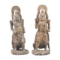 A Pair of Large Japanese Carved Wood Temple Guardians, 19th Century — 日本十九世紀 木雕天王像一對
