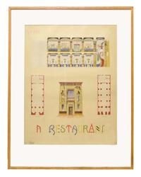 A Set of Four Architectural Presentation Renderings from the University of Illinois Architecture Department 32" W x 1.5" D x 41.5" H — United States, 20th Century
