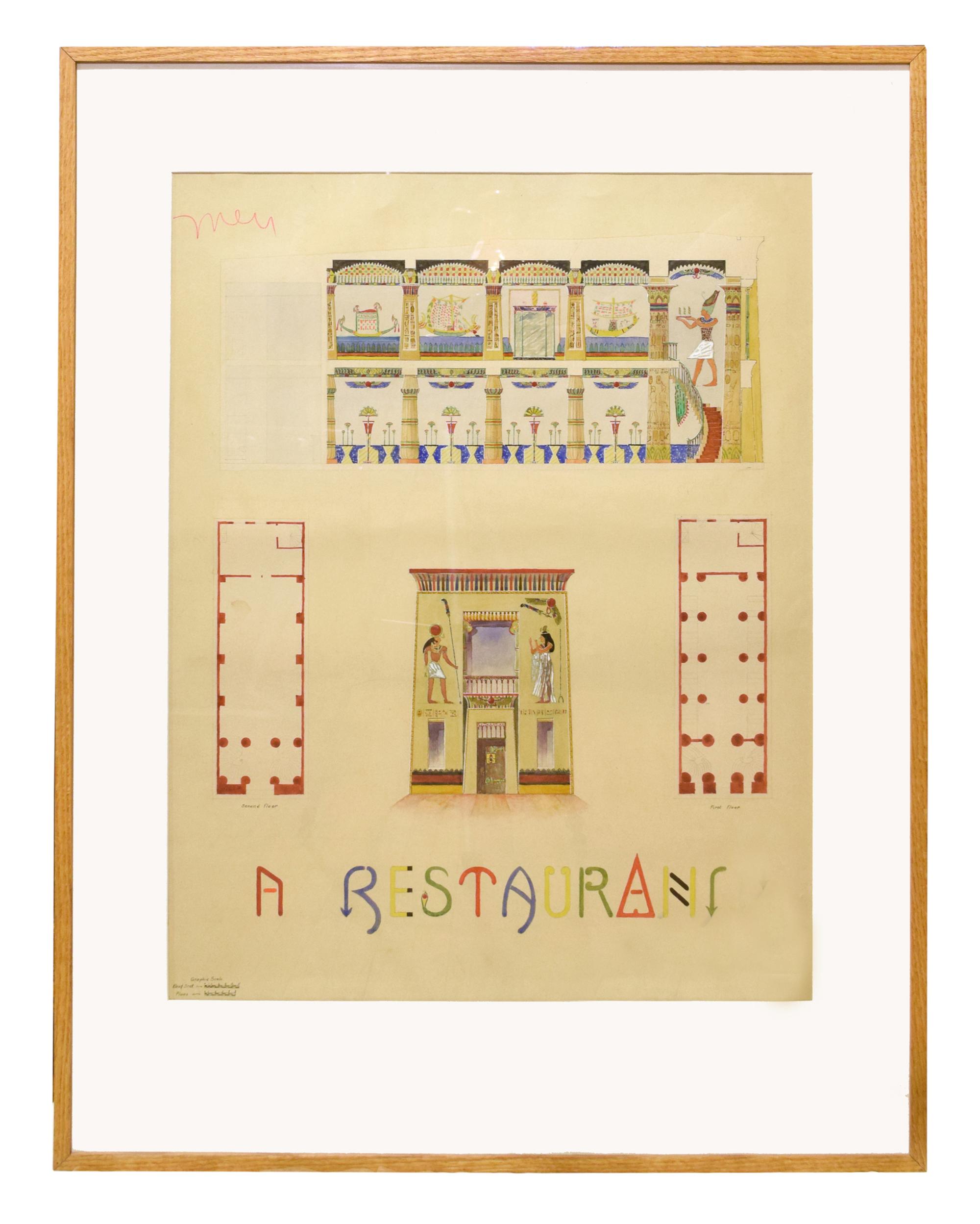 A Set of Four Architectural Presentation Renderings from the University of Illinois Architecture Department 32" W x 1.5" D x 41.5" H — United States, 20th Century