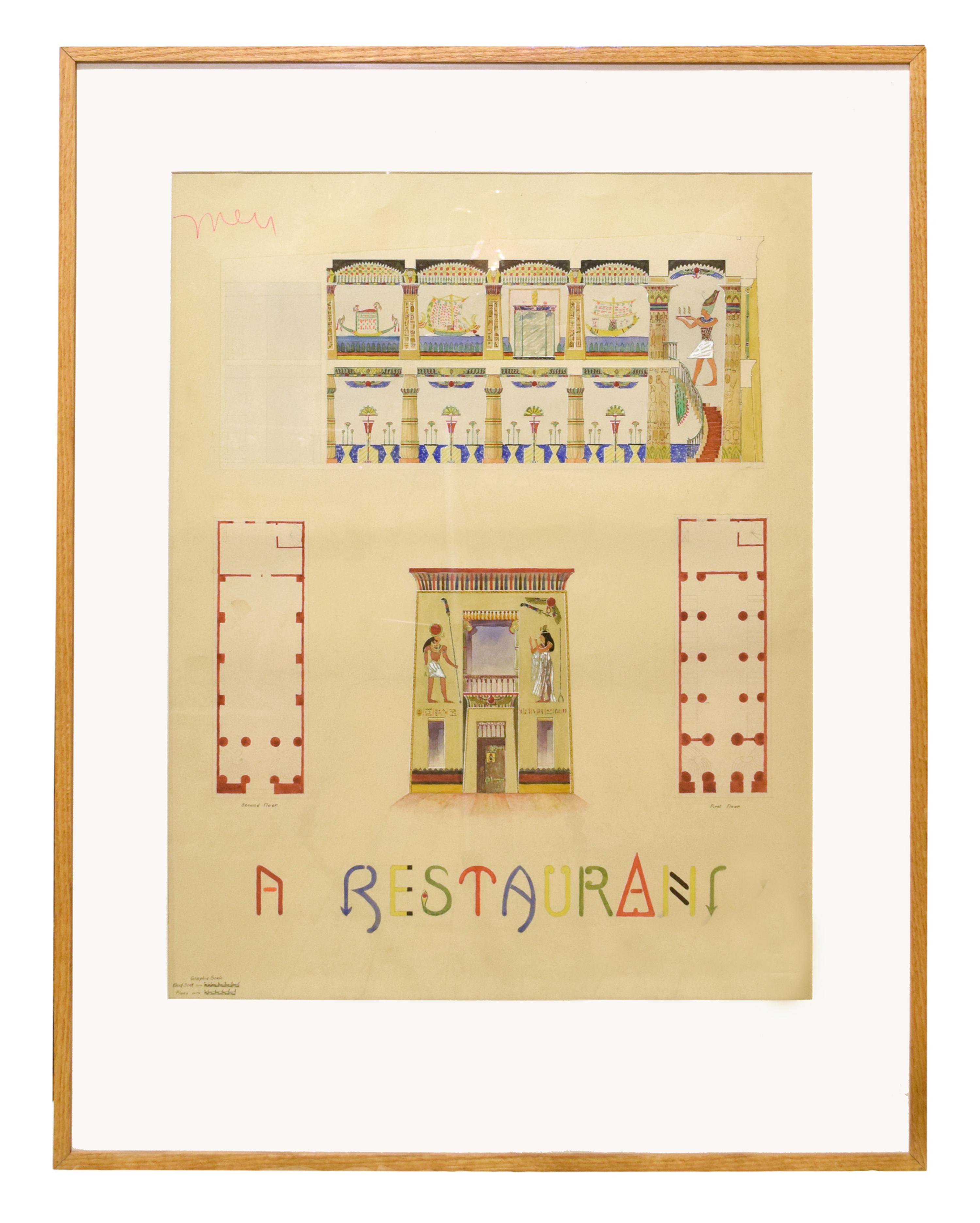 A Set of Four Architectural Presentation Renderings from the University of Illinois Architecture Department 32" W x 1.5" D x 41.5" H — United States, 20th Century