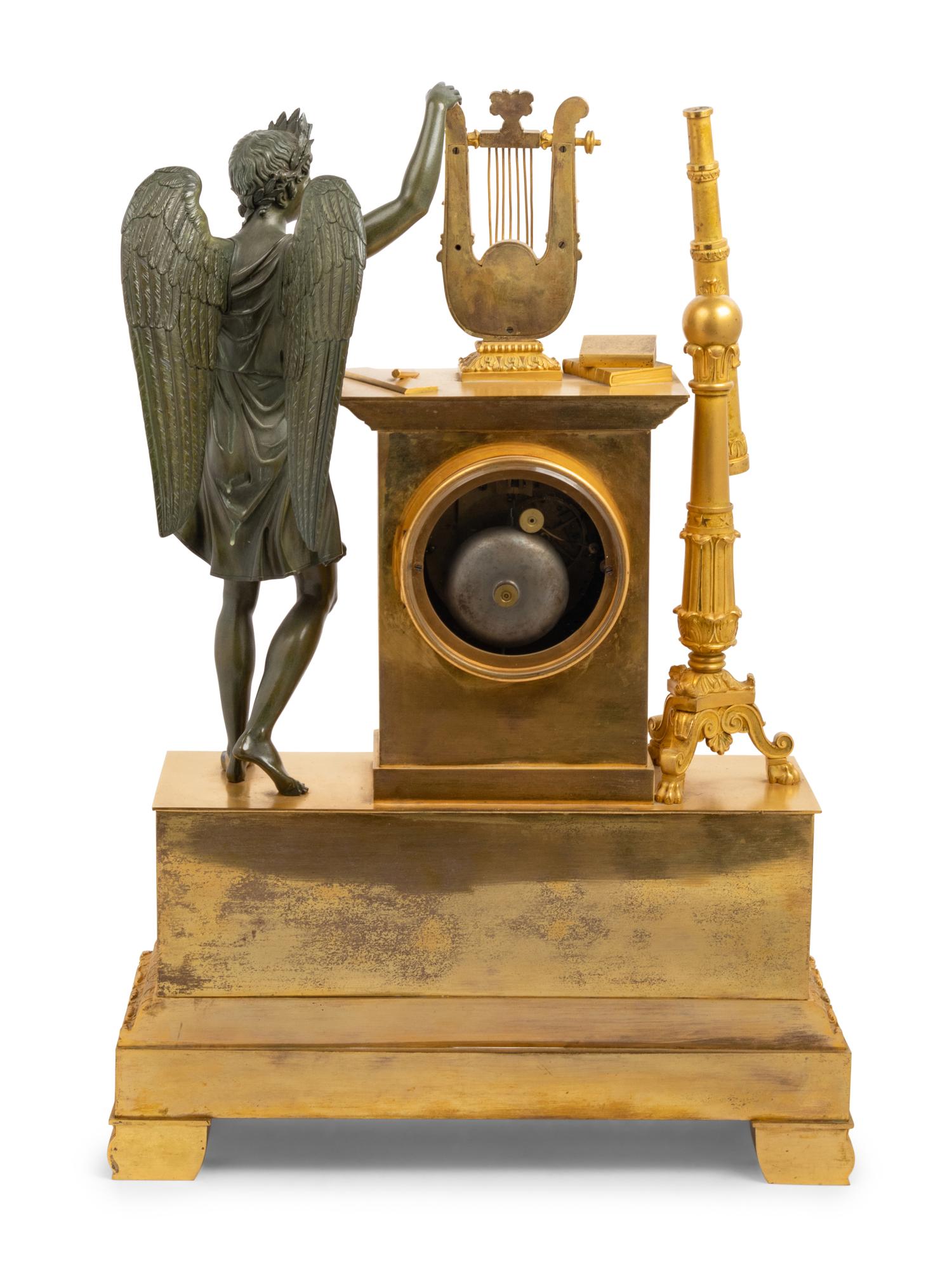 An Empire Gilt and Patinated Bronze Figural Mantel Clock
