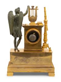 An Empire Gilt and Patinated Bronze Figural Mantel Clock