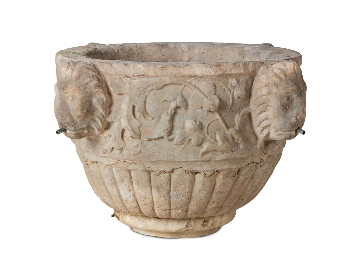 A Neoclassical Style Stone Garden Fountain Basin
