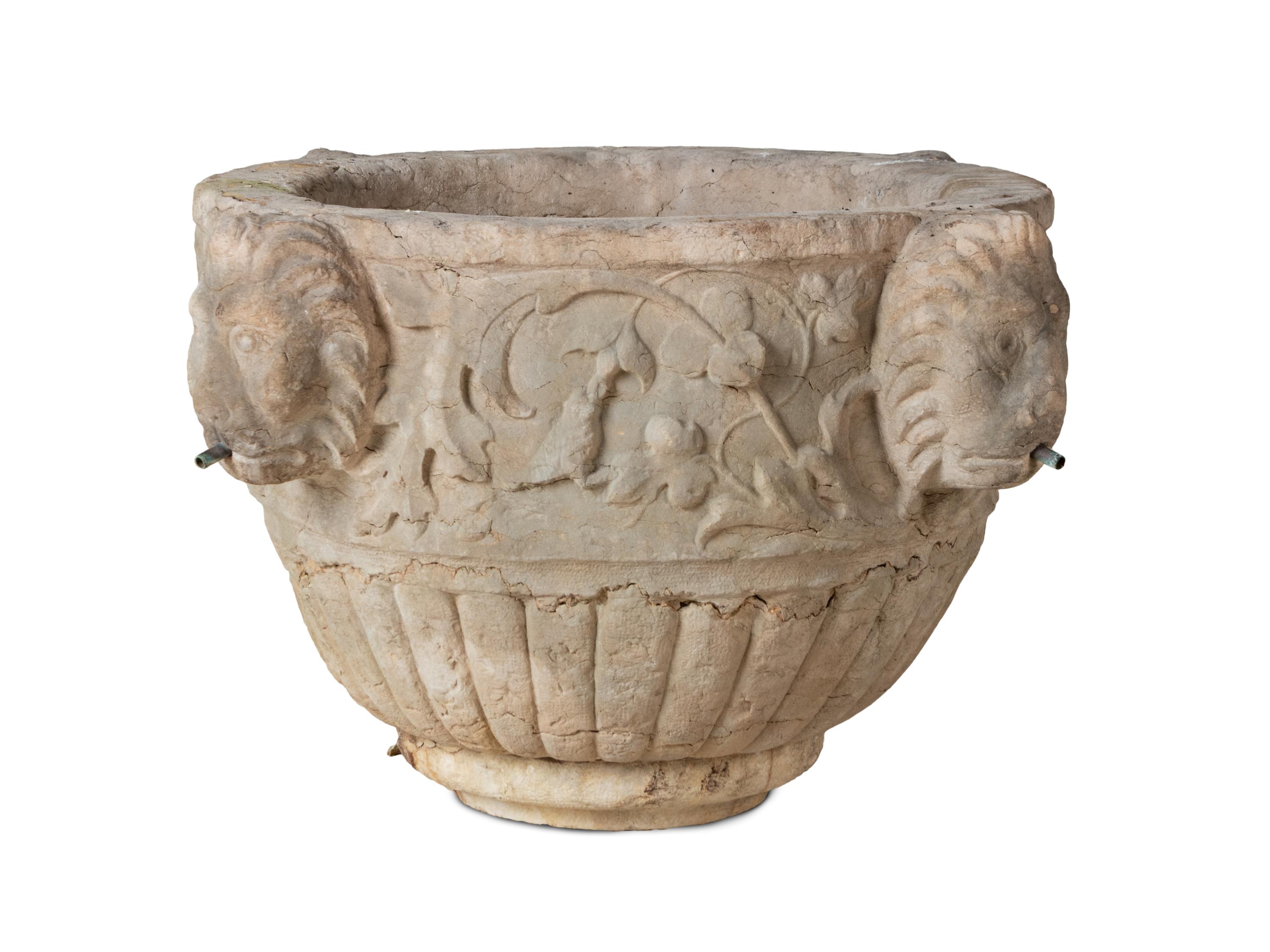 A Neoclassical Style Stone Garden Fountain Basin