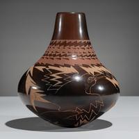 Three-Toned Sgraffito Pottery Jar, with Birds and Lightning