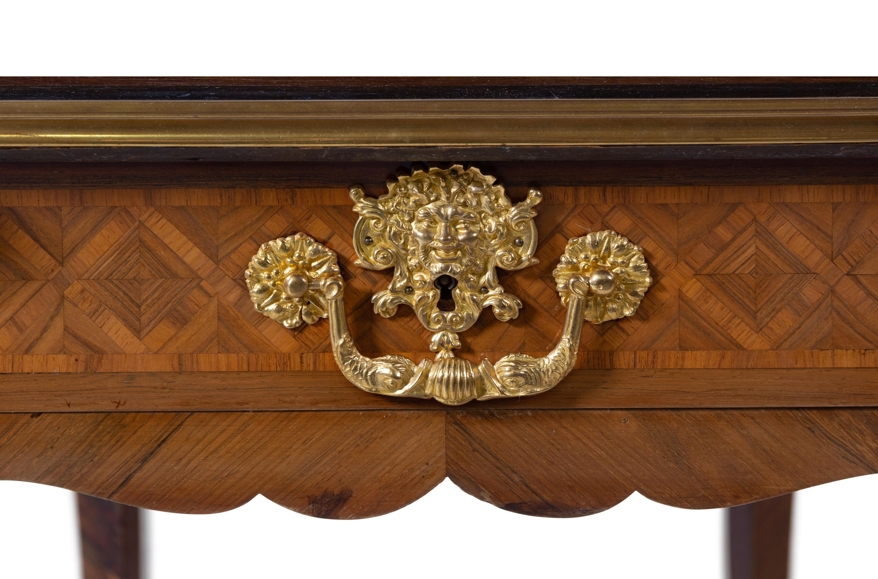 A Neoclassical Gilt Bronze Mounted Parquetry Hexagonal Center Table