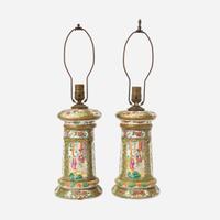 A pair of Chinese Export porcelain Rose Medallion palette jars fitted as lamps 19th century