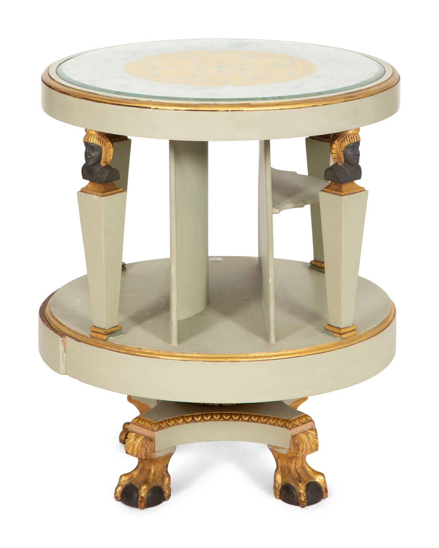 A Regency Revival Painted and Parcel Gilt Eglomise Panel Inset Side Table