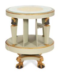 A Regency Revival Painted and Parcel Gilt Eglomise Panel Inset Side Table