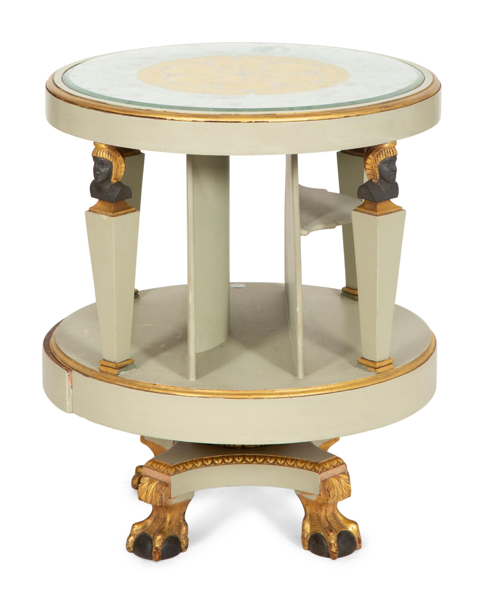 A Regency Revival Painted and Parcel Gilt Eglomise Panel Inset Side Table