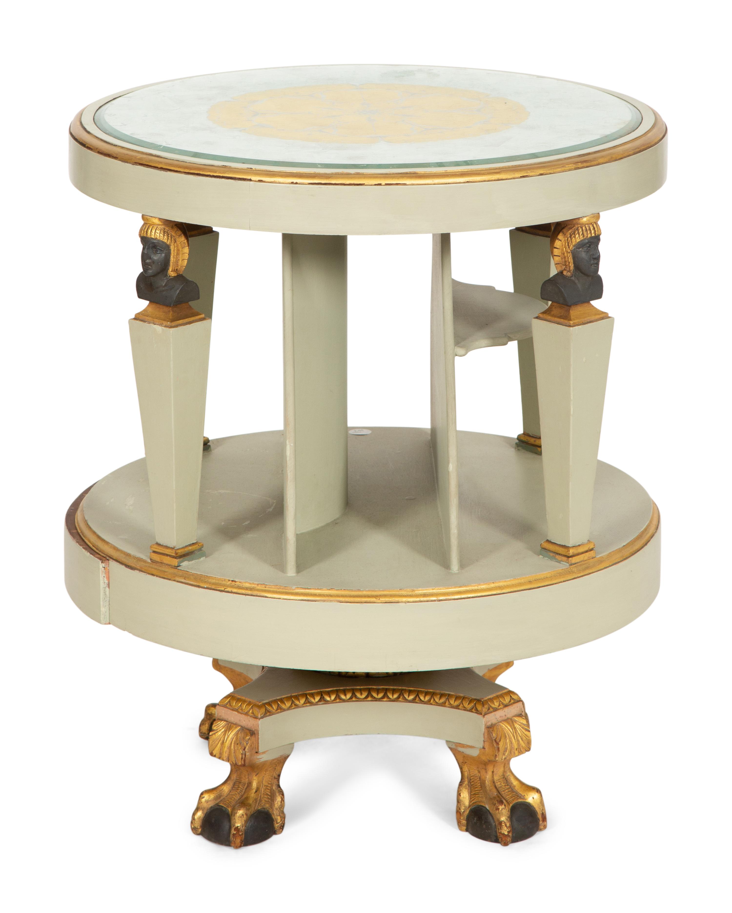 A Regency Revival Painted and Parcel Gilt Eglomise Panel Inset Side Table