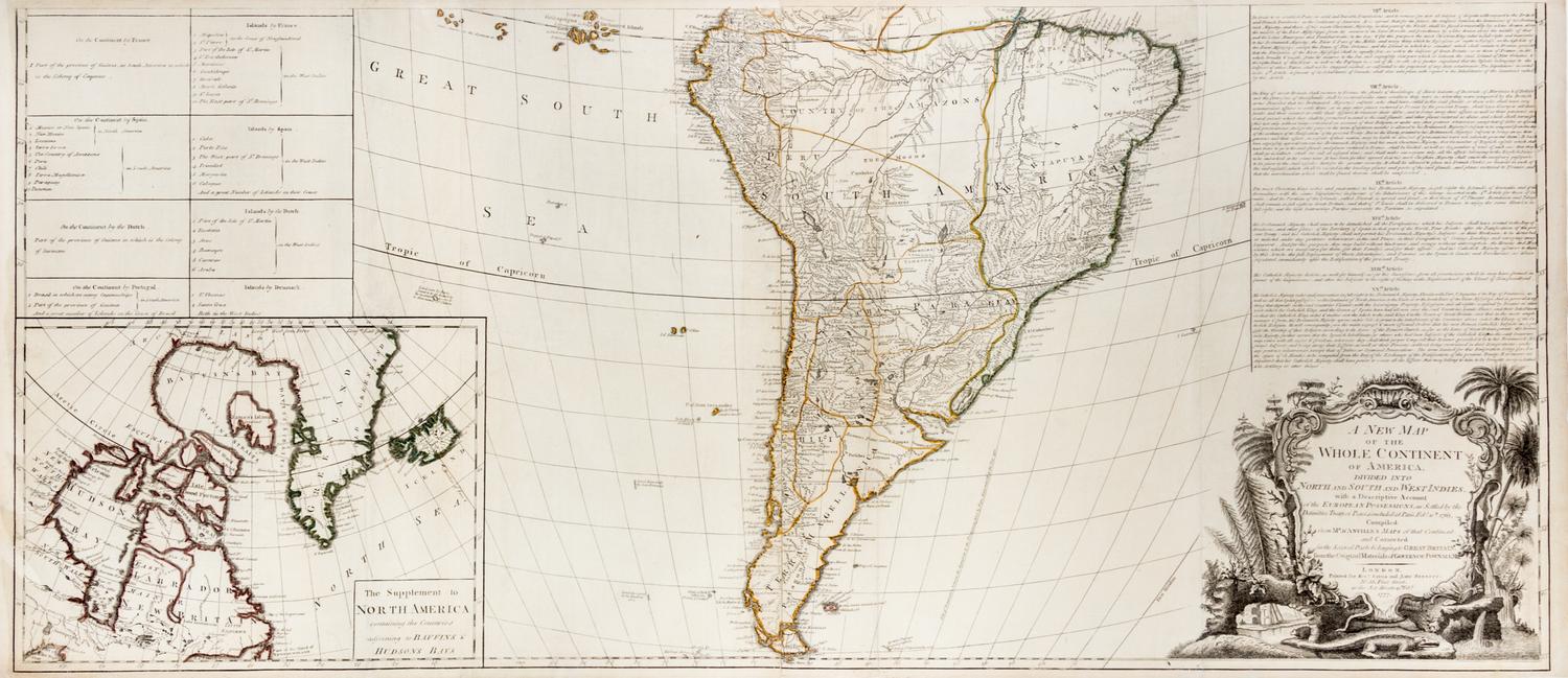 (MAP) GIBSON, JOHN A new map of the whole continent of America....London, 1777. Later printing.
