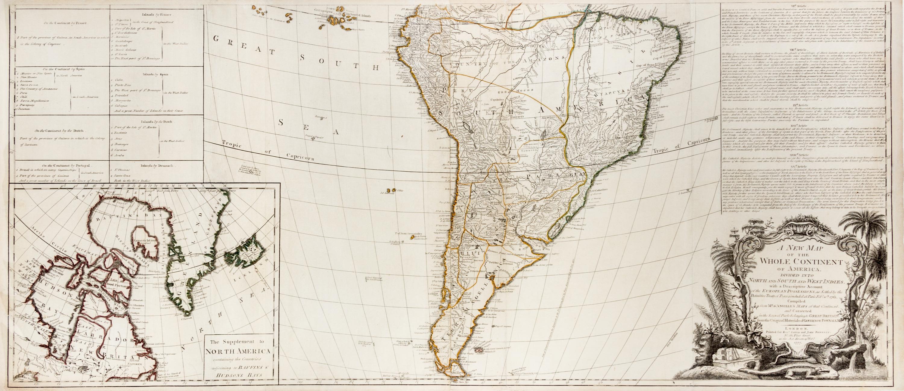 (MAP) GIBSON, JOHN A new map of the whole continent of America....London, 1777. Later printing.