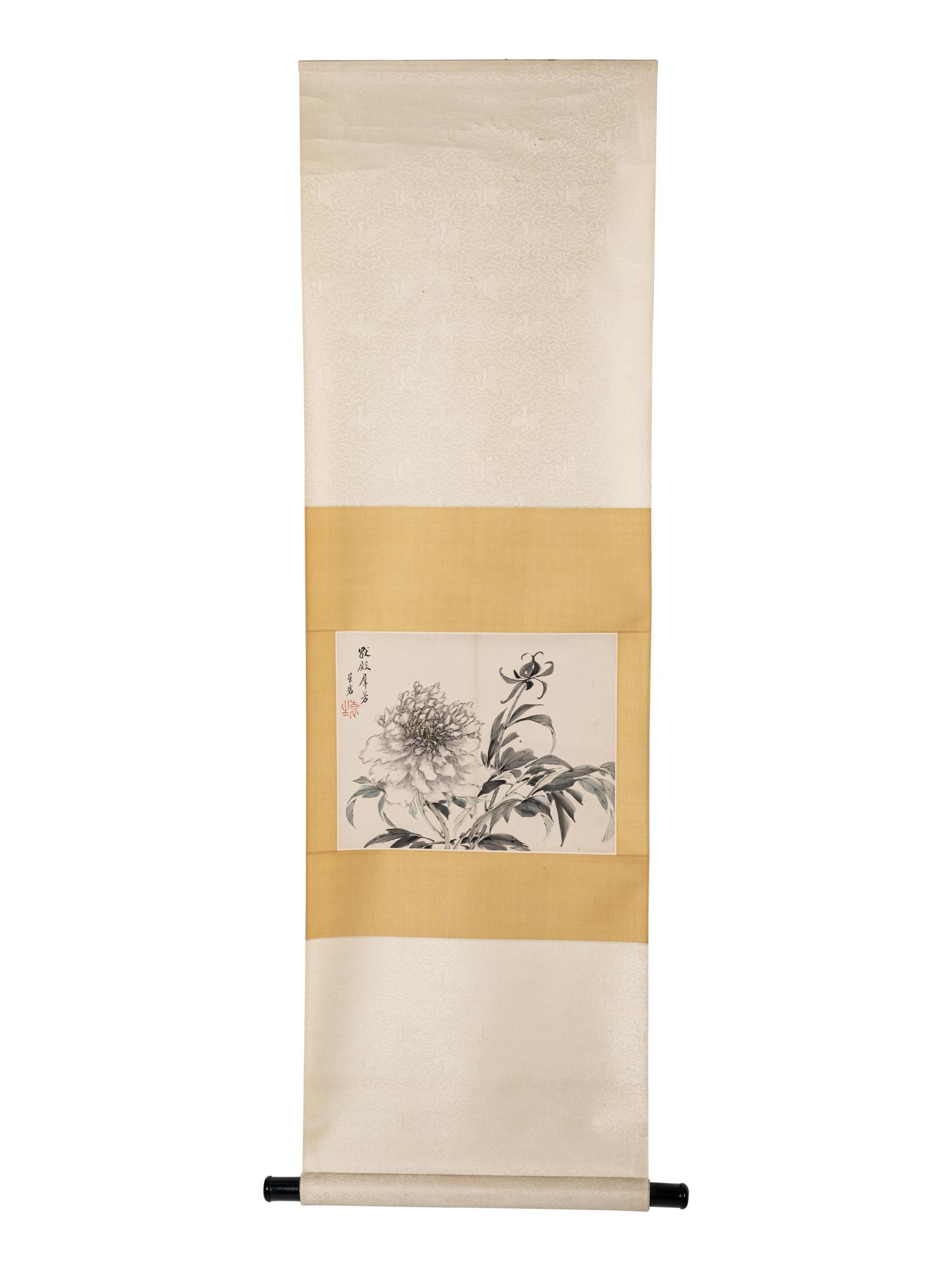 Two Chinese Hanging Scrolls Depicting Flowers and Plants